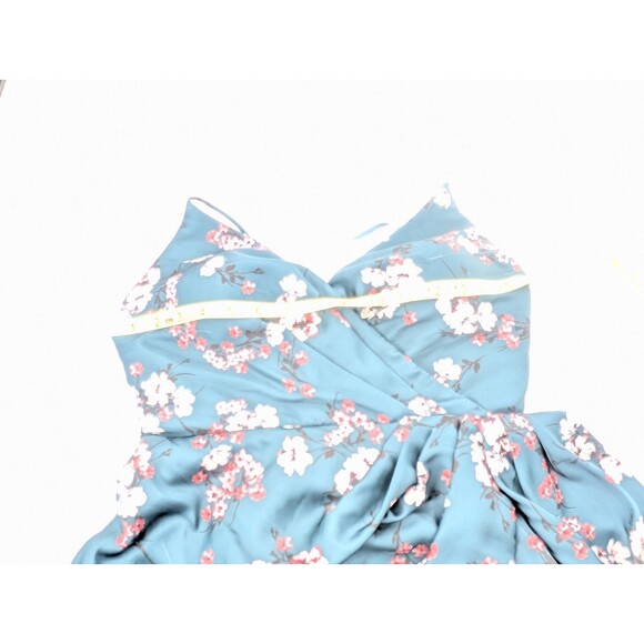 DJ-Jaz Floral Teal Satin Rouged Ruffled Padded Mini Tank Dress Prom JRs Size 3 - Picture 7 of 13